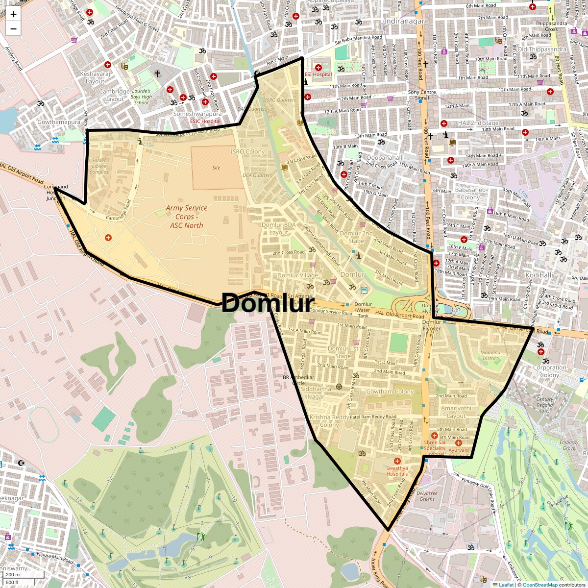 Location Map of Domlur, Bangalore