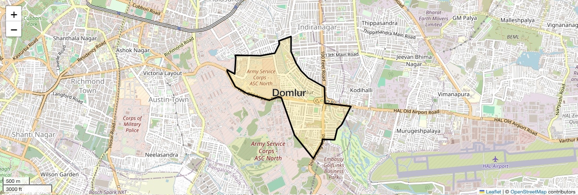 Location Map of Domlur, Bangalore