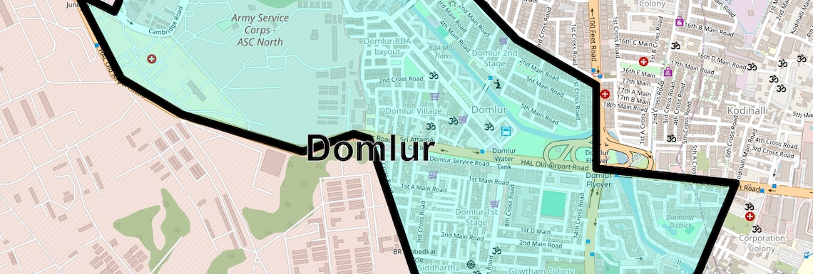 Location Map of Domlur, Bangalore