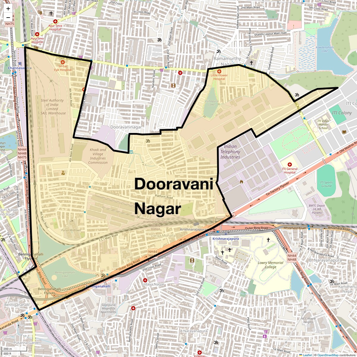 Location Map of Dooravani Nagar, Bangalore