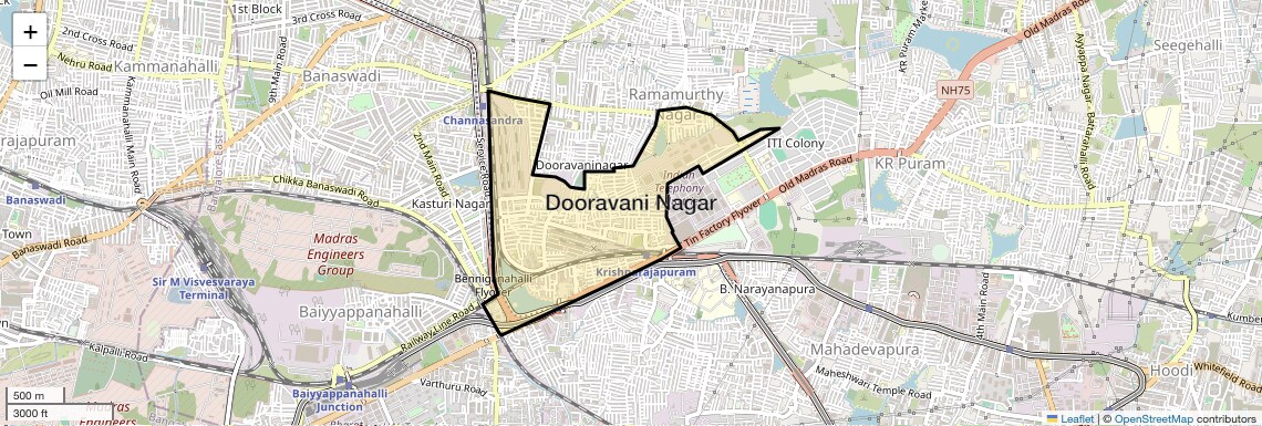 Location Map of Dooravani Nagar, Bangalore