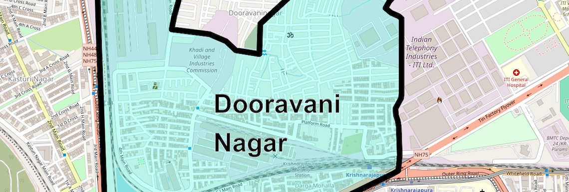 Location Map of Dooravani Nagar, Bangalore