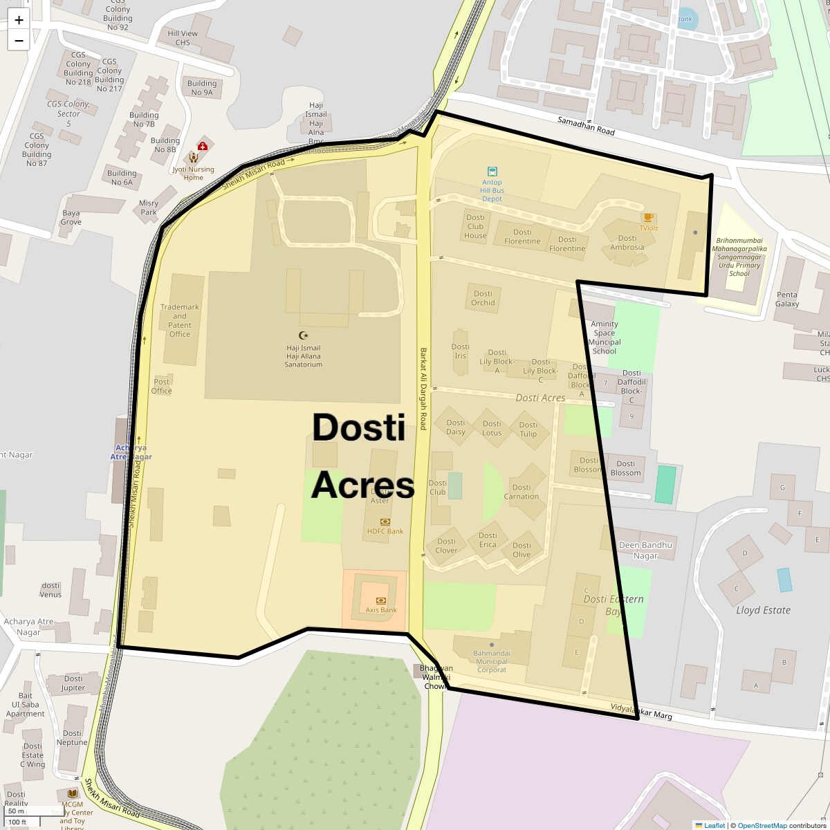 Location Map of Dosti Acres, Mumbai