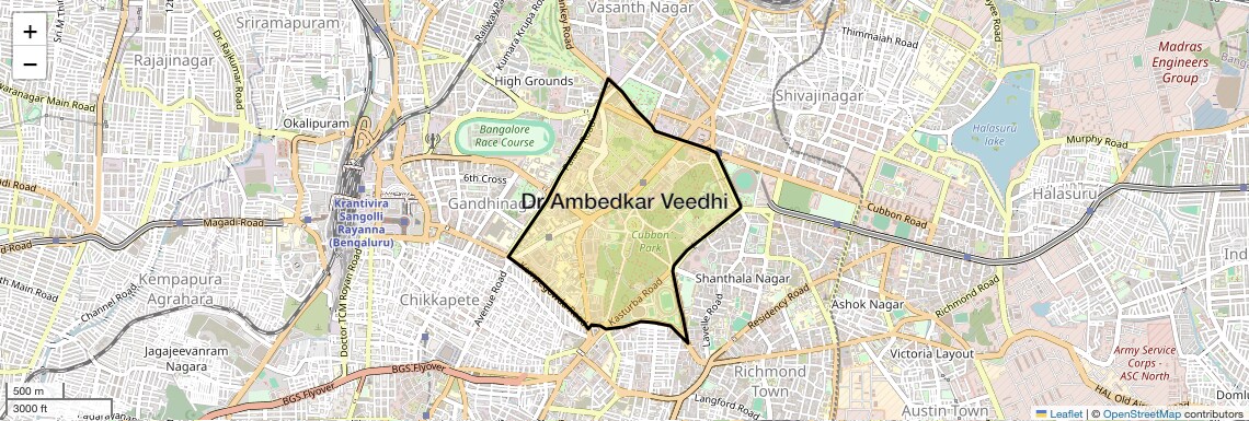 Location Map of Dr Ambedkar Veedhi, Bangalore