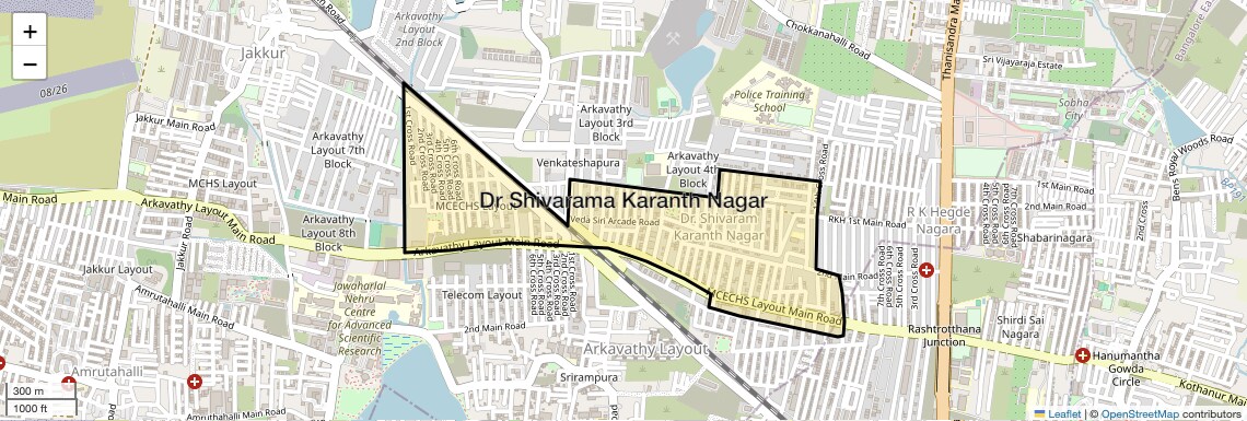 Location Map of Dr Shivarama Karanth Nagar, Bangalore