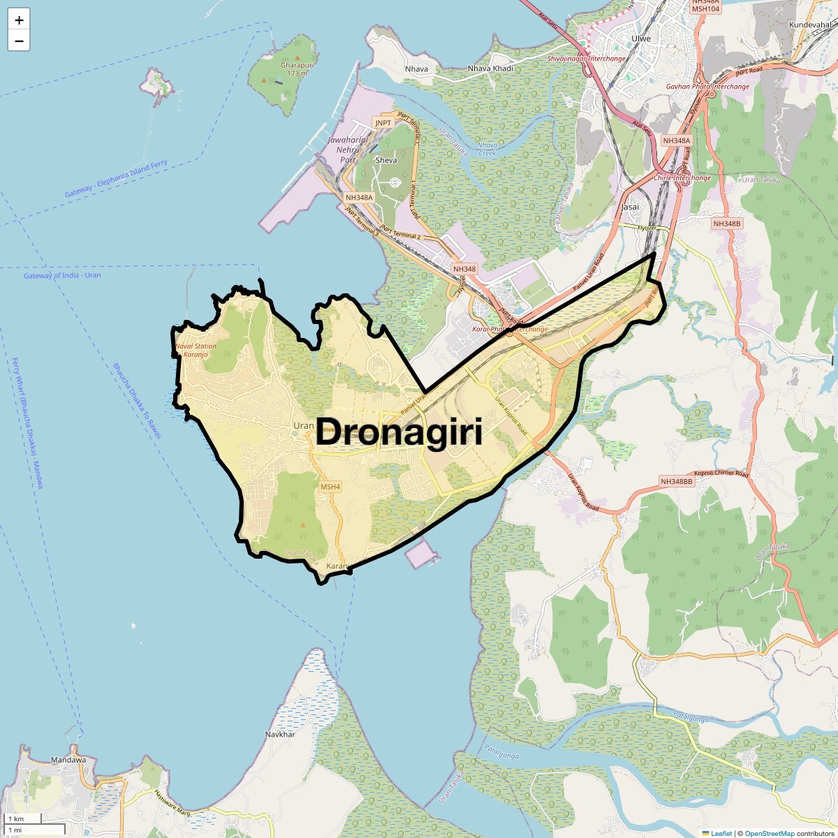 Location Map of Dronagiri, Navi Mumbai