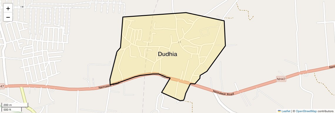 Location Map of Dudhia, Indore