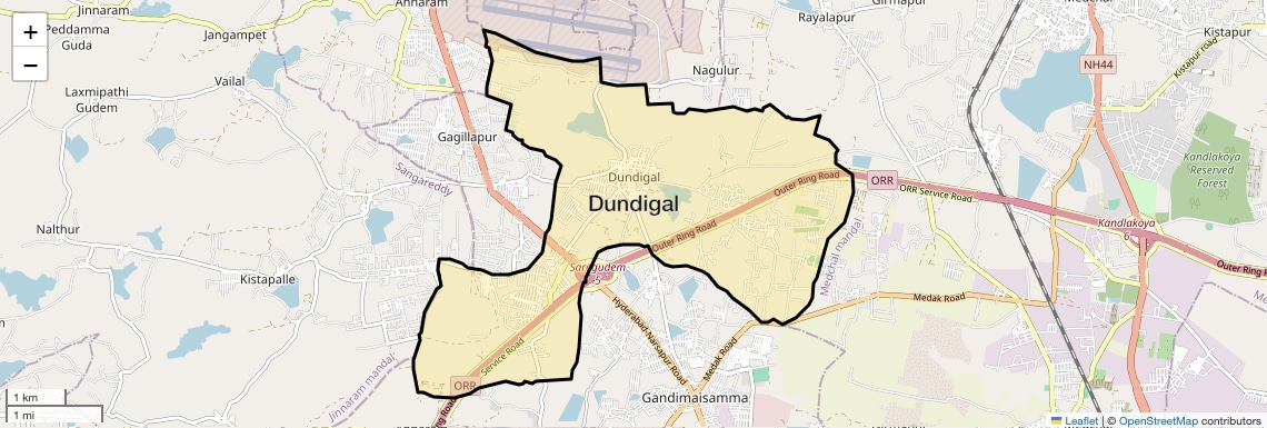 Location Map of Dundigal, Hyderabad