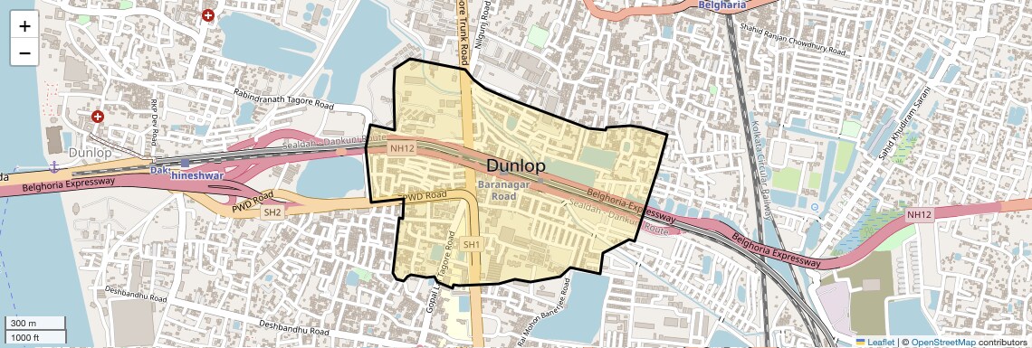 Location Map of Dunlop, Kolkata