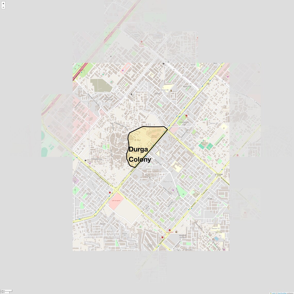 Location Map of Durga Colony, Gurgaon