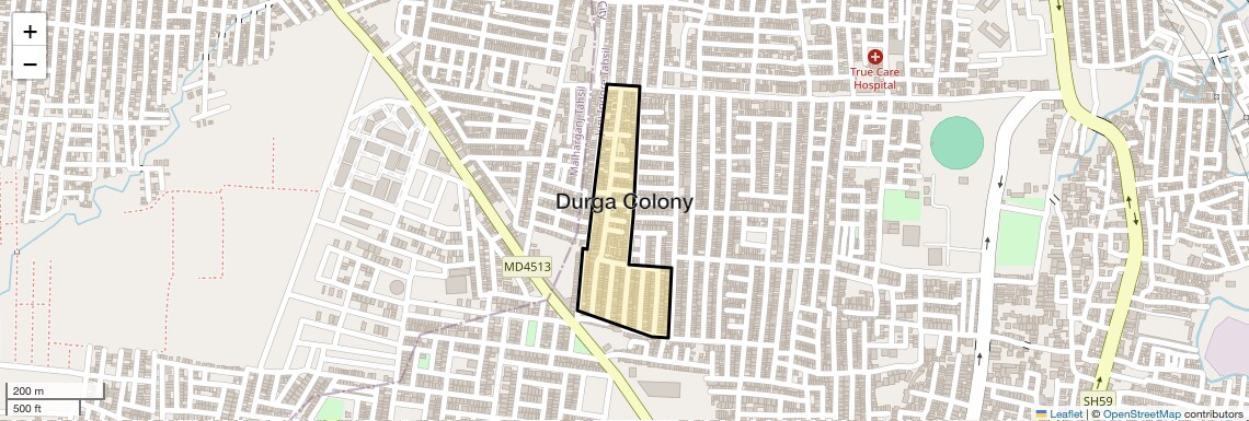 Location Map of Durga Colony, Indore