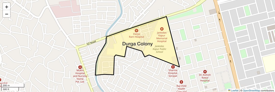 Location Map of Durga Colony, Sonipat