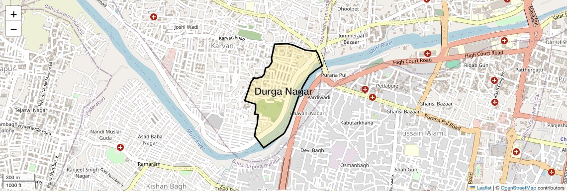 Location Map of Durga Nagar, Hyderabad