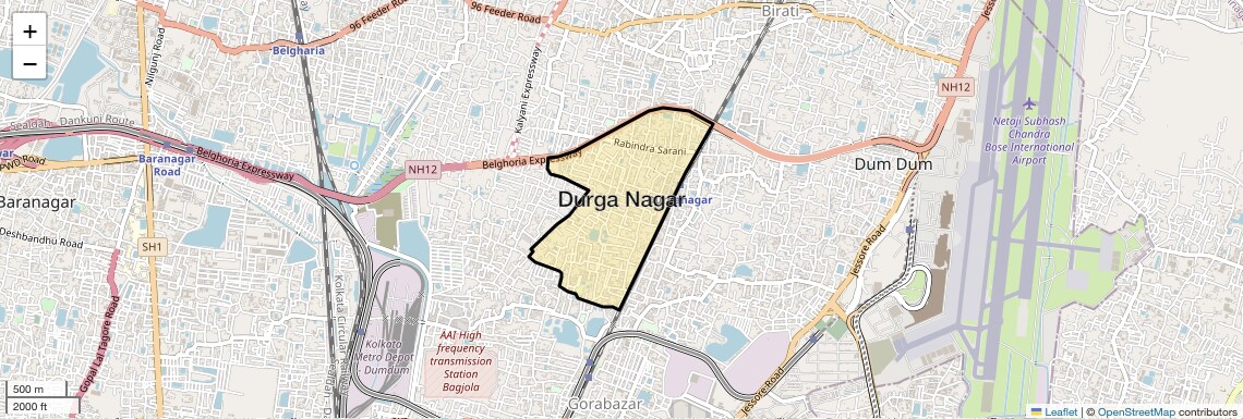 Location Map of Durga Nagar, Kolkata