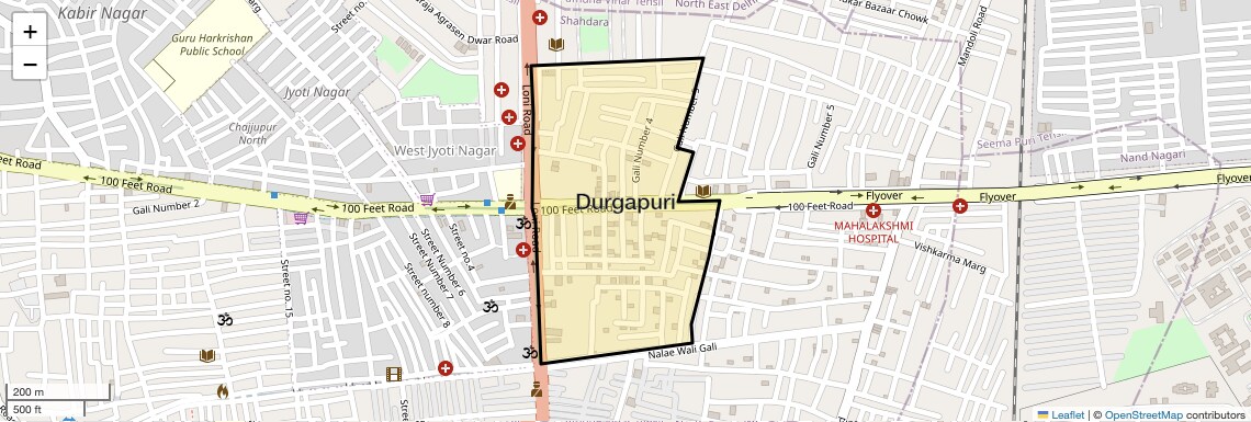 Location Map of Durgapuri, Delhi