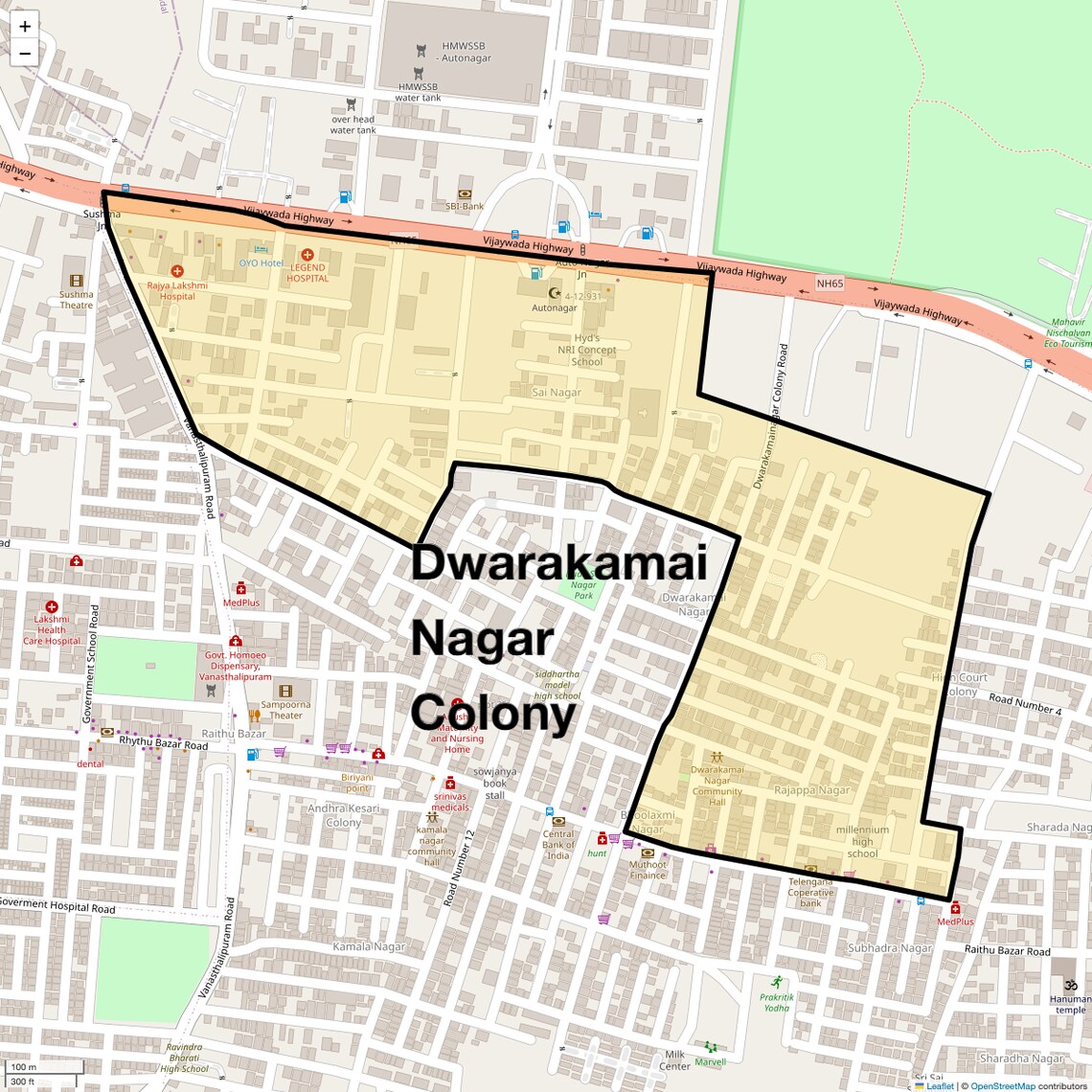 Location Map of Dwarakamai Nagar Colony, Hyderabad