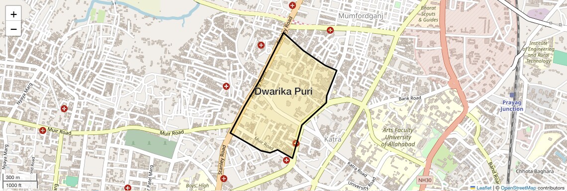 Location Map of Dwarika Puri, Allahabad