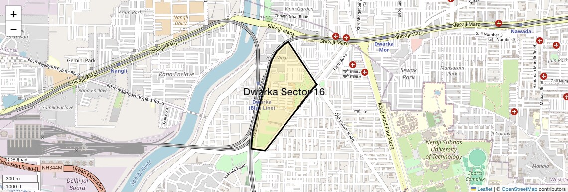 Location Map of Dwarka Sector 16, Delhi