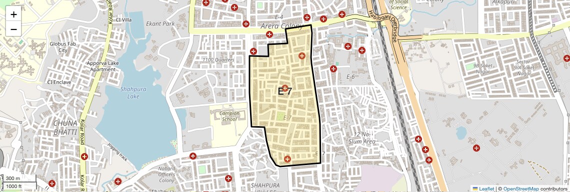 Location Map of E 7, Bhopal