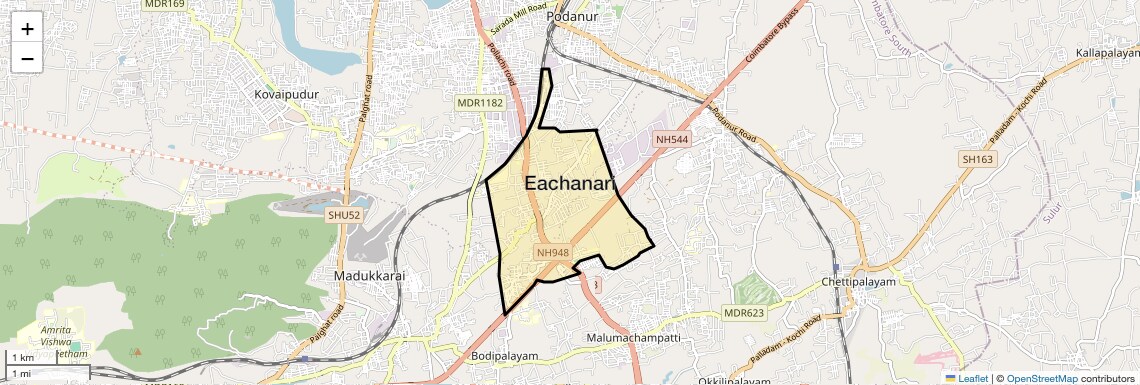 Location Map of Eachanari, Coimbatore