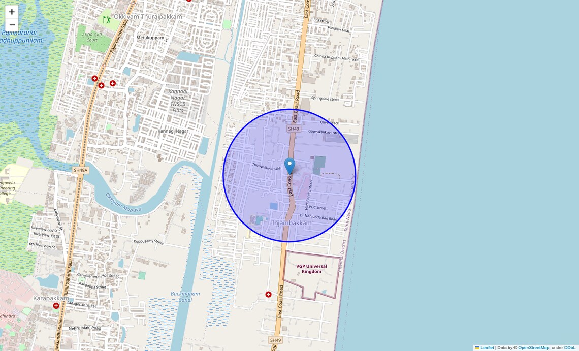 Location Map of East Coast Road, Chennai