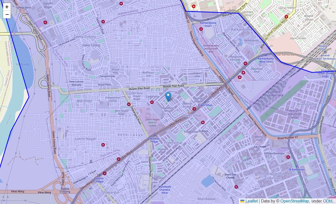 Location Map of East Delhi, Delhi