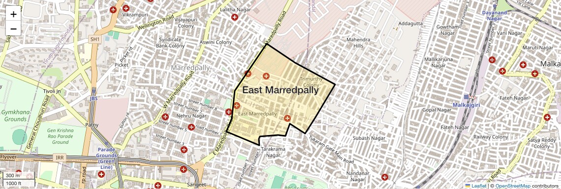 Location Map of East Marredpally, Hyderabad