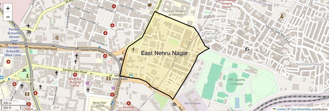 Location Map of East Nehru Nagar, Hyderabad