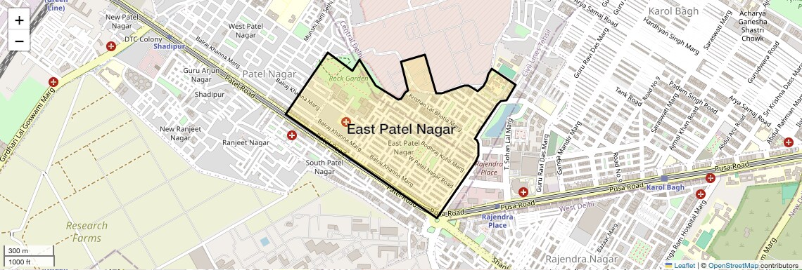 Location Map of East Patel Nagar, Delhi