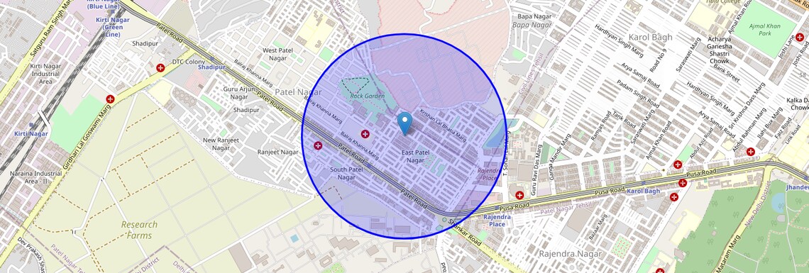 Location Map of East Patel Nagar, Delhi