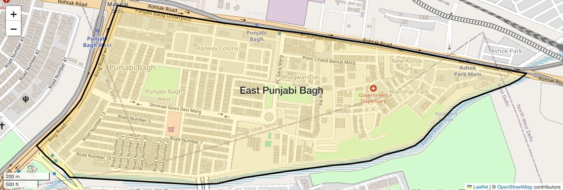 Location Map of East Punjabi Bagh, Delhi