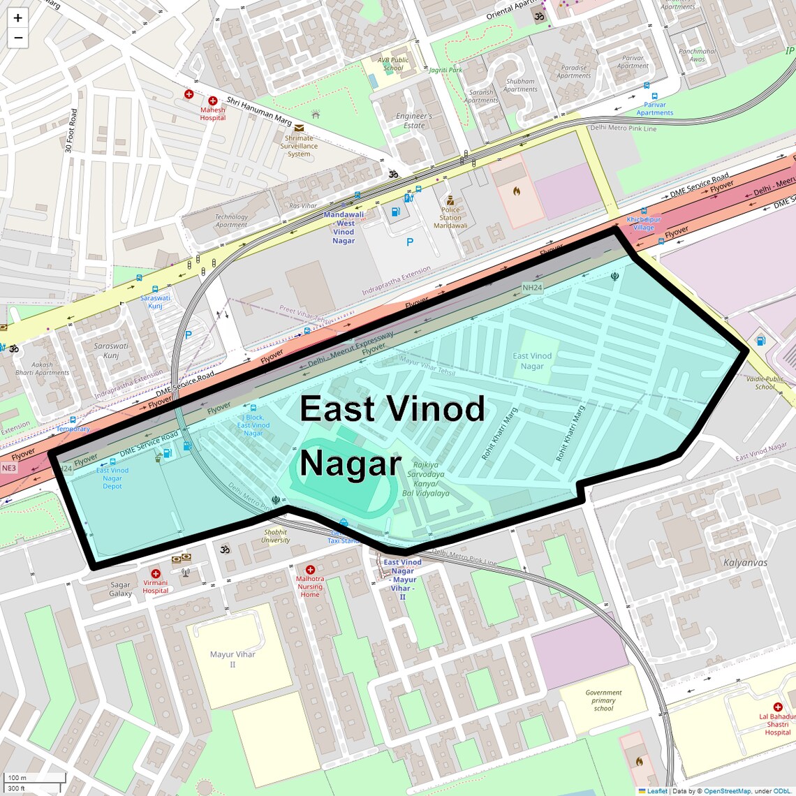 Location Map of East Vinod Nagar, Delhi