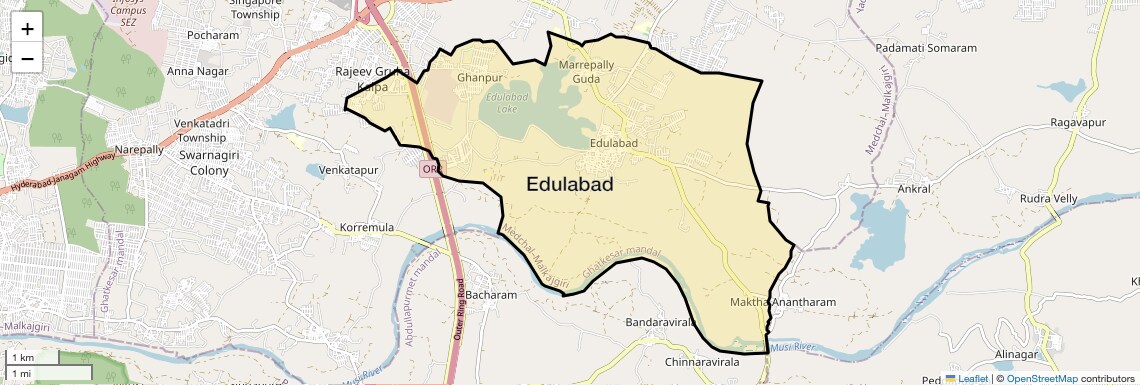 Location Map of Edulabad, Hyderabad
