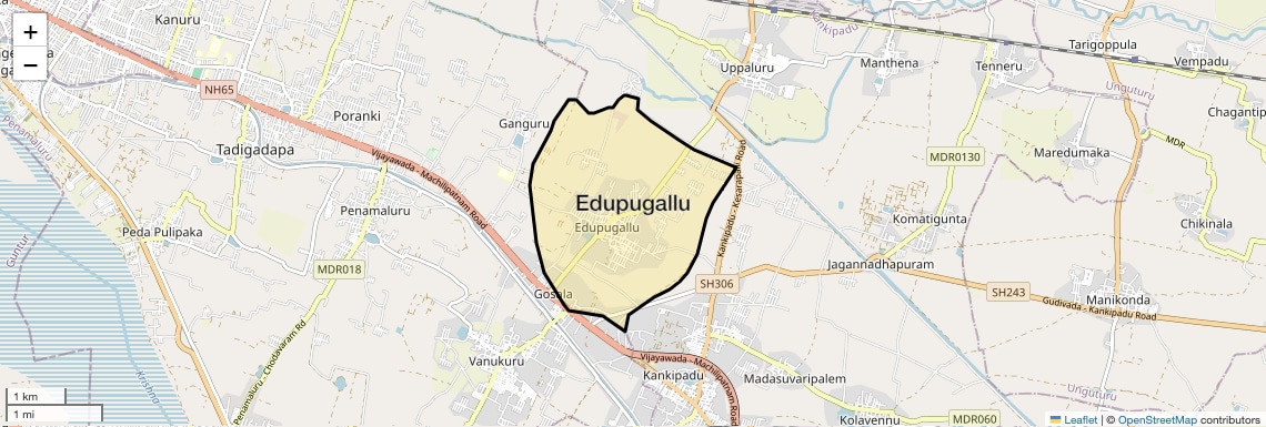 Location Map of Edupugallu, Vijayawada