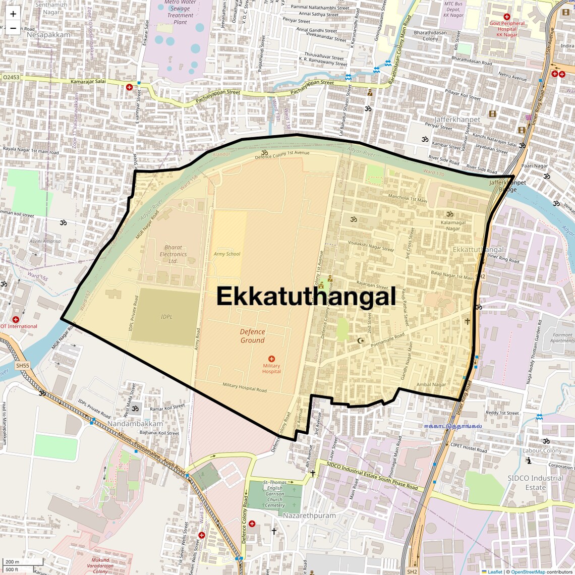 Location Map of Ekkatuthangal, Chennai