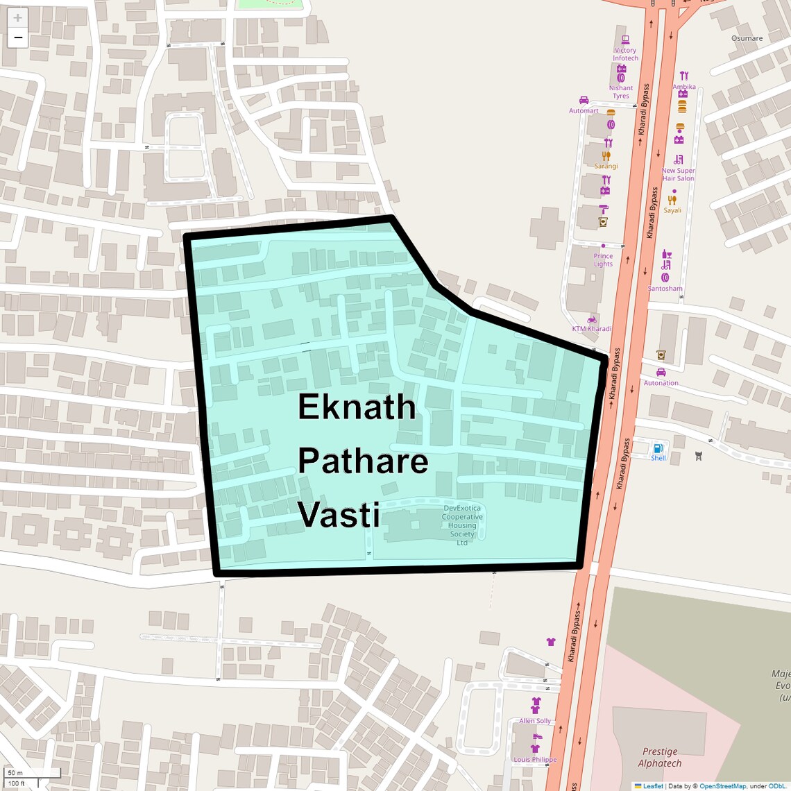 Location Map of Eknath Pathare Vasti, Pune