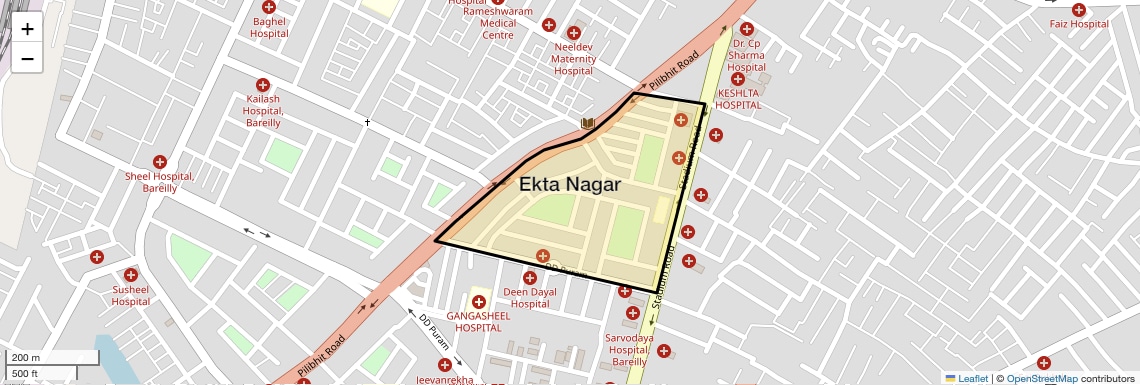 Location Map of Ekta Nagar, Bareilly