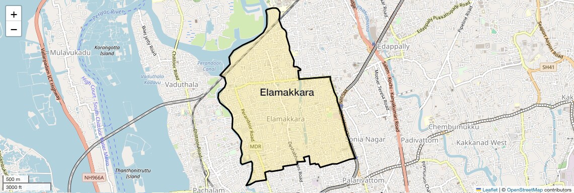 Location Map of Elamakkara, Kochi