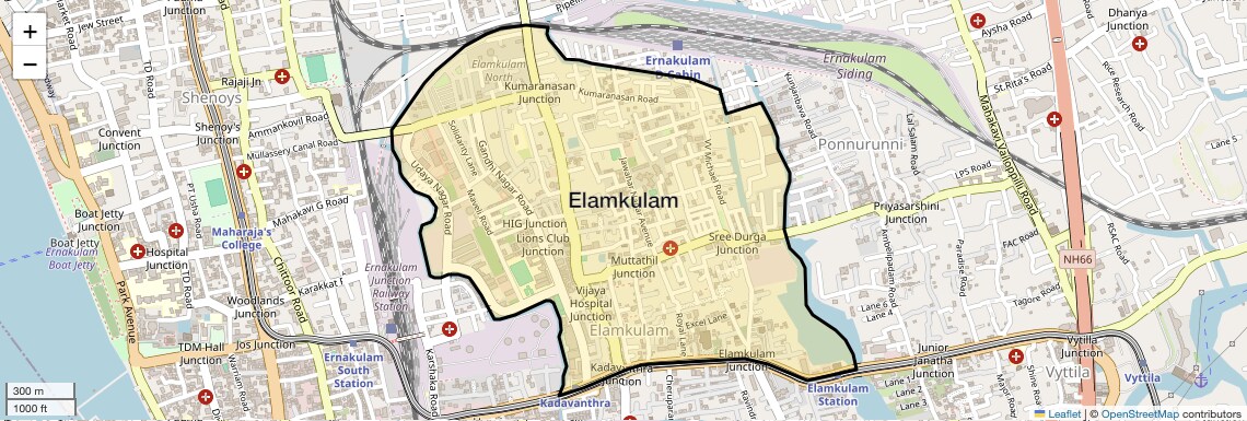 Location Map of Elamkulam, Kochi