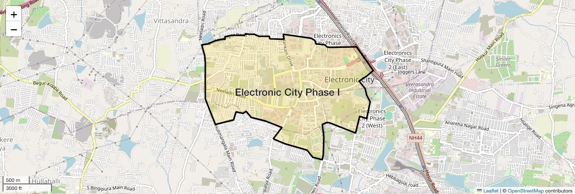 Location Map of Electronic City Phase I, Bangalore