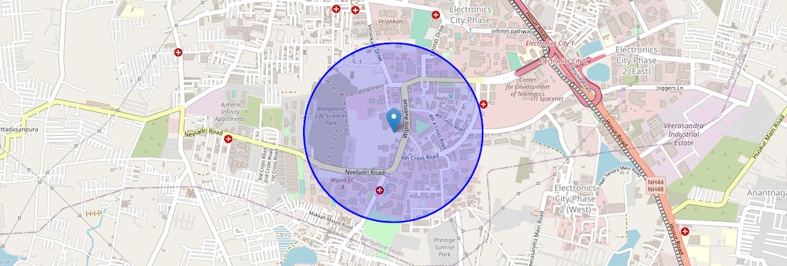 Location Map of Electronic City Phase I, Bangalore