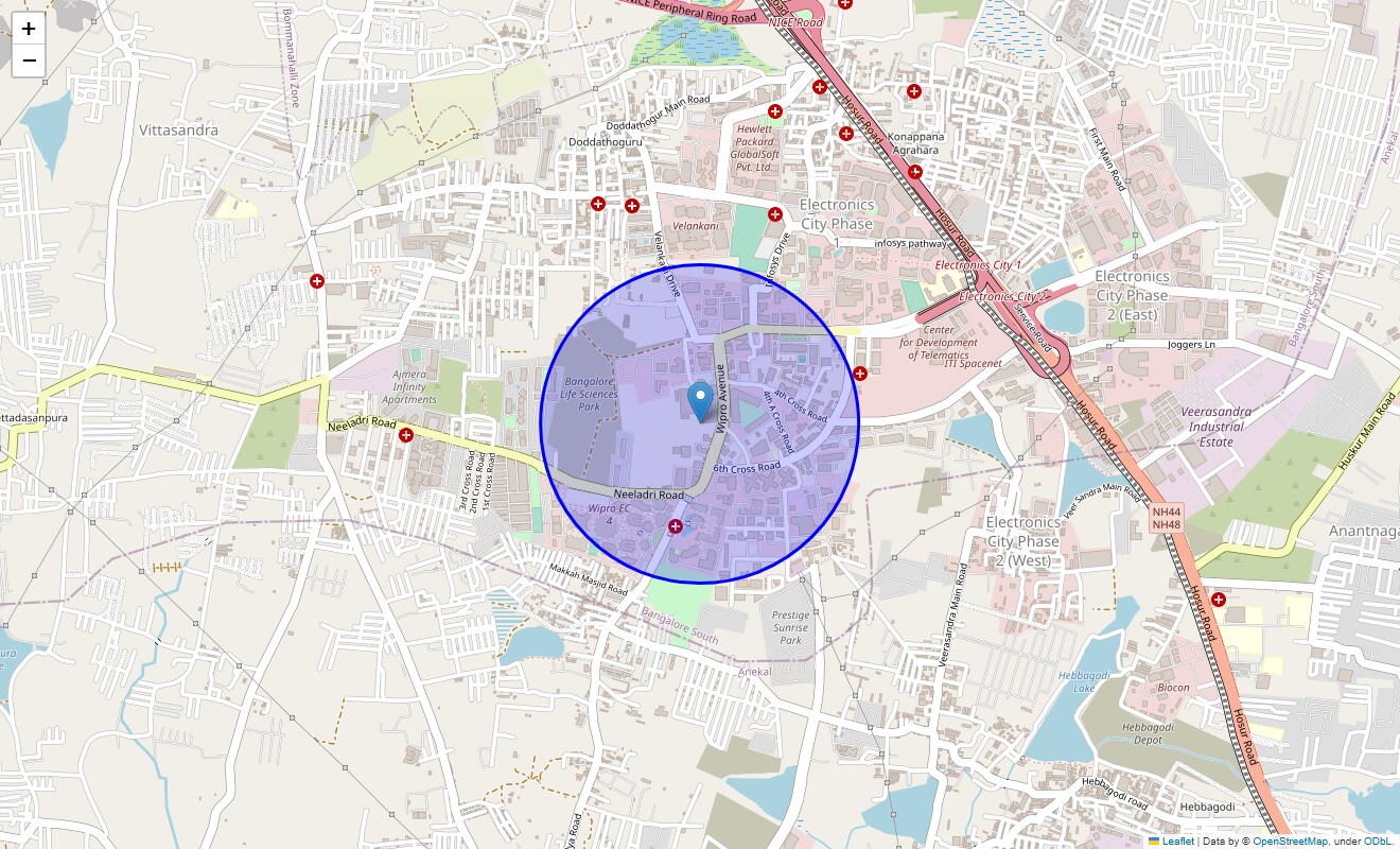 Location Map of Electronic City Phase I, Bangalore