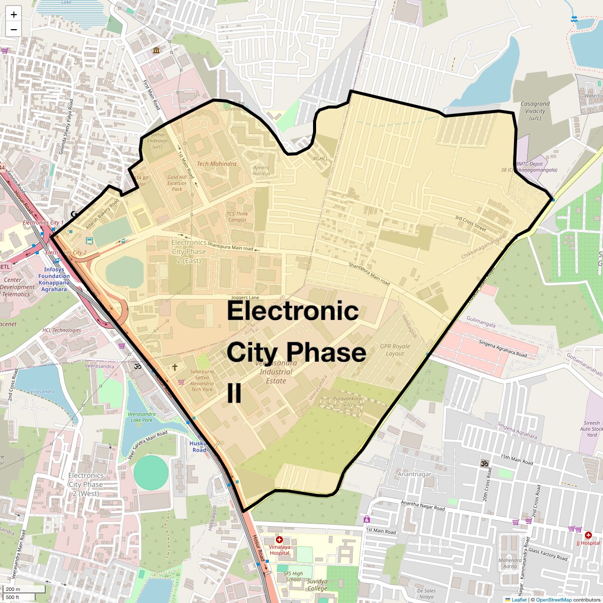 Location Map of Electronic City Phase II, Bangalore