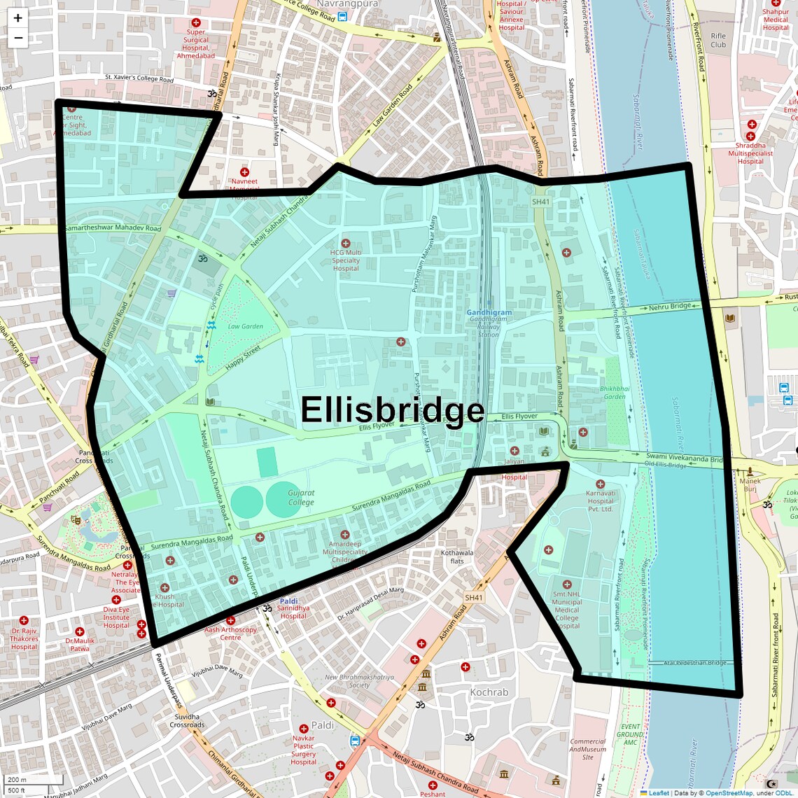 Location Map of Ellisbridge, Ahmedabad