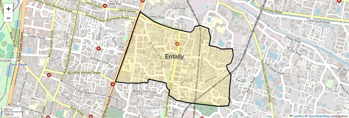 Location Map of Entally, Kolkata