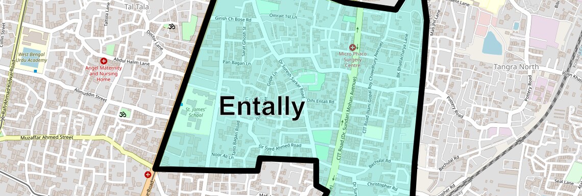 Location Map of Entally, Kolkata
