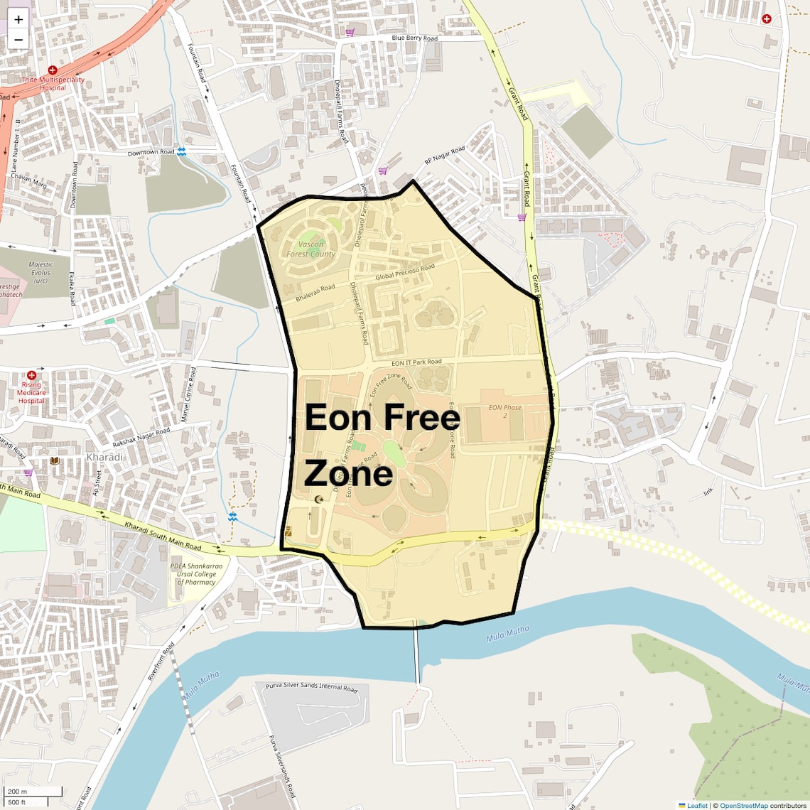 Location Map of Eon Free Zone, Pune