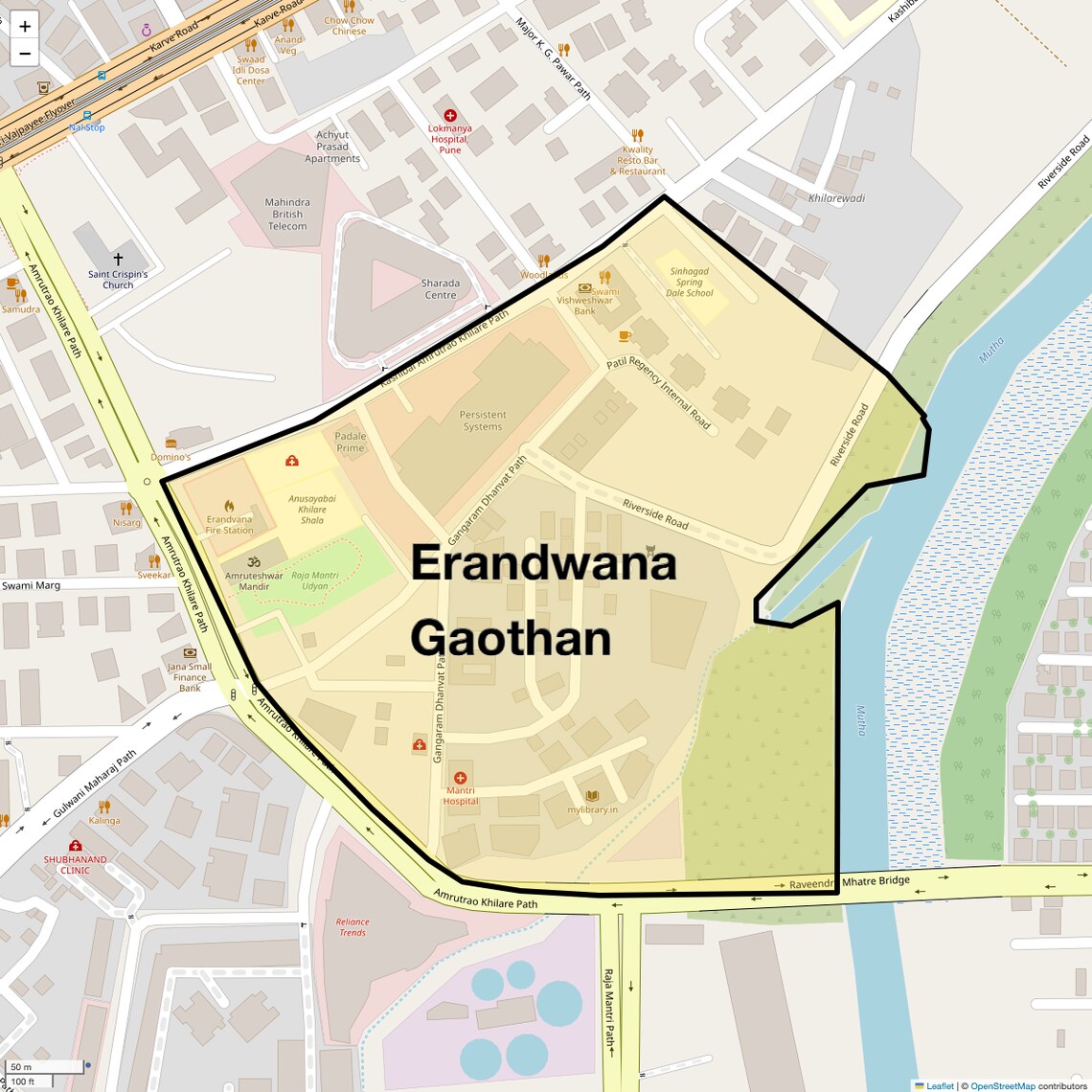 Location Map of Erandwana Gaothan, Pune