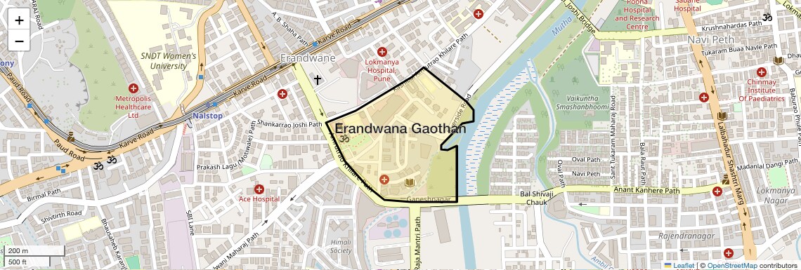 Location Map of Erandwana Gaothan, Pune