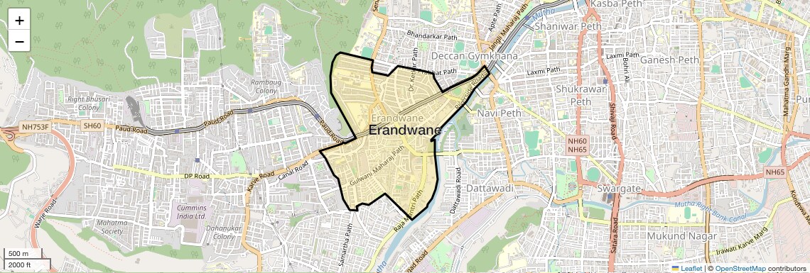 Location Map of Erandwane, Pune